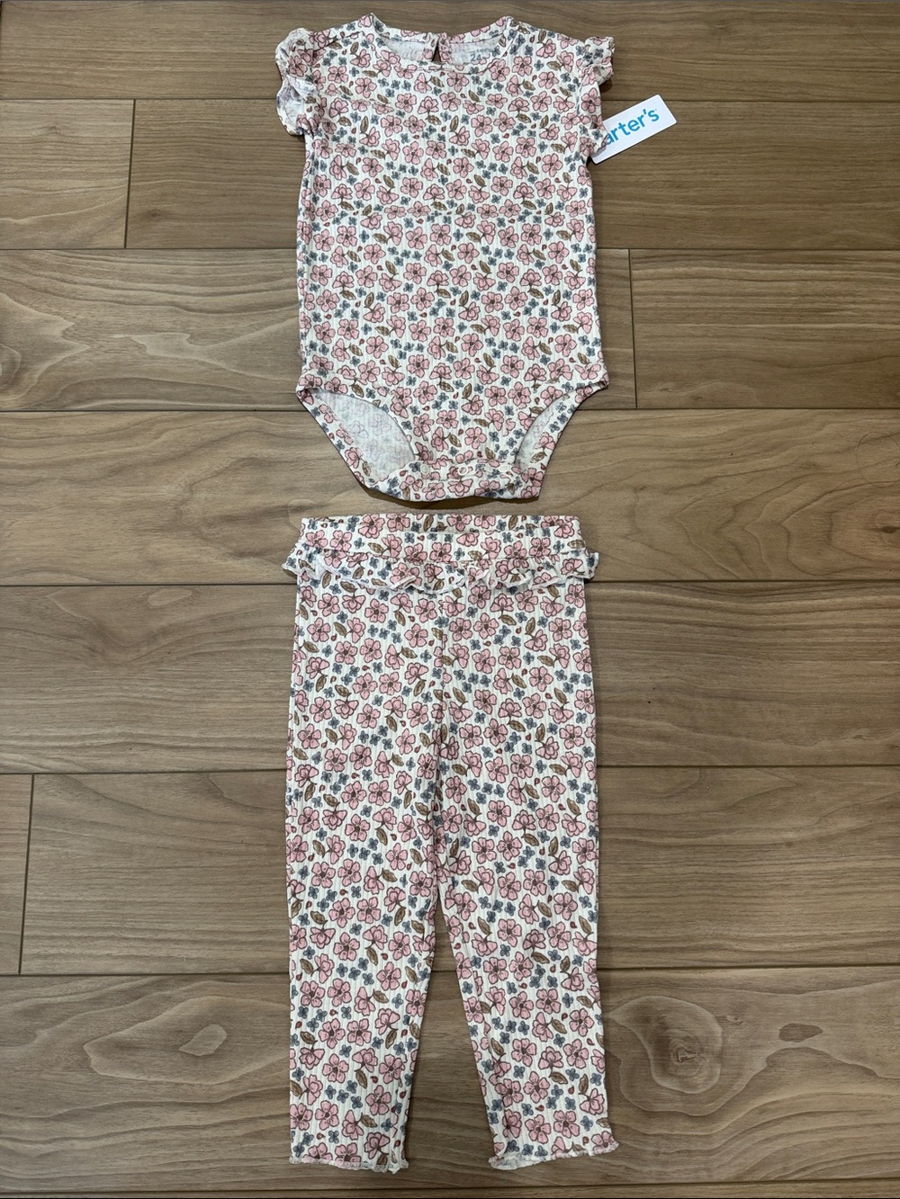 Carter's Cream and Pink Floral Bodysuit & Leggings Set